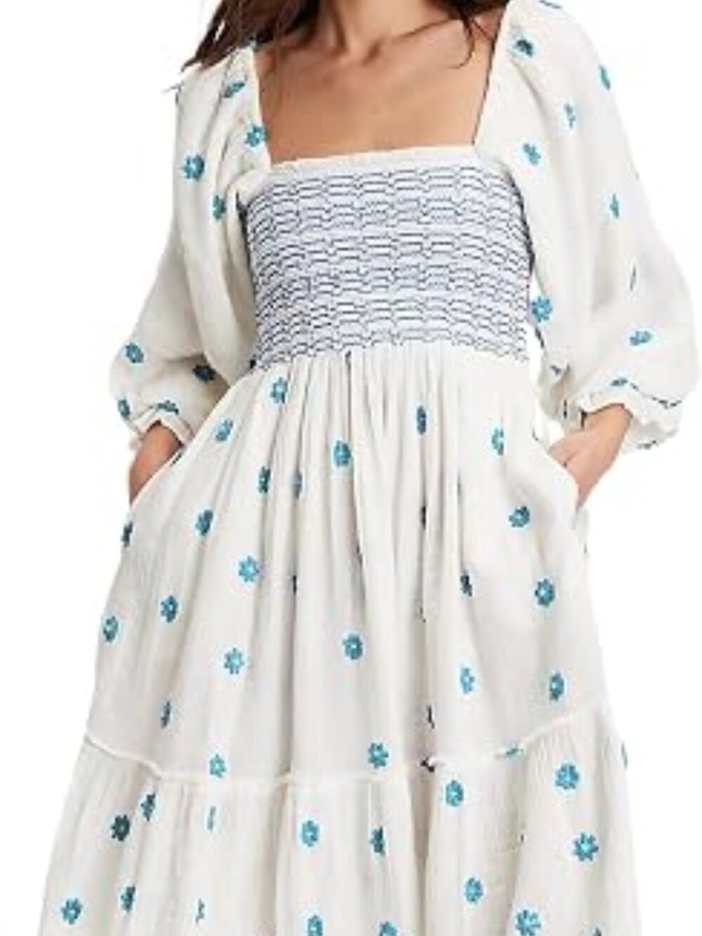 R.Vivimos Women's Cotton Floral Embroidered Boho Midi Dress with Pockets